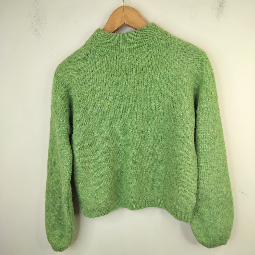 Banana Republic Wool Alpaca Sweater Balloon Sleeve Mock Neck Cozy Green - Picture 5 of 8
